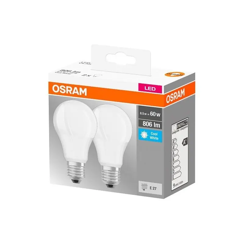 2 Becuri LED Osram Base Classic A, E27, 8.5W (60W), 806 lm, luminaneutra (4000K) Mai ieftin