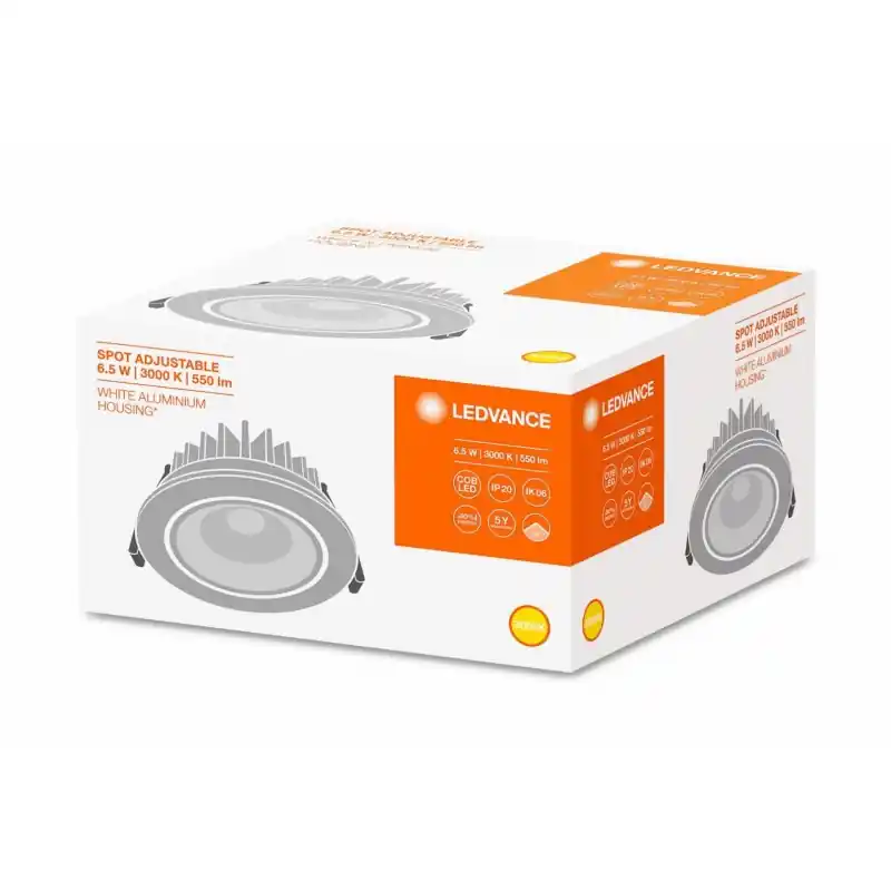 Premium Spot LED incastrat Ledvance SPOT ADJUST, 6.5W, 550 lm, lumina calda (3000K), IP20, 8cm, Alb