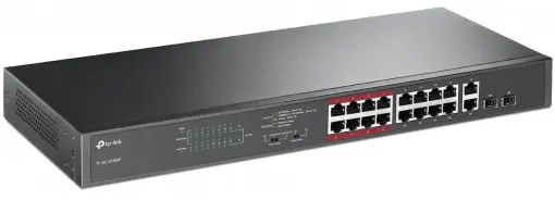 Plată sigură Switch 16 x RJ45 10/100 Mbps PoE, 2 x RJ45 1G, 2 x combo SFP 1G, Buget PoE 250W, Unmanaged - TP-Link TL-SL1218MP