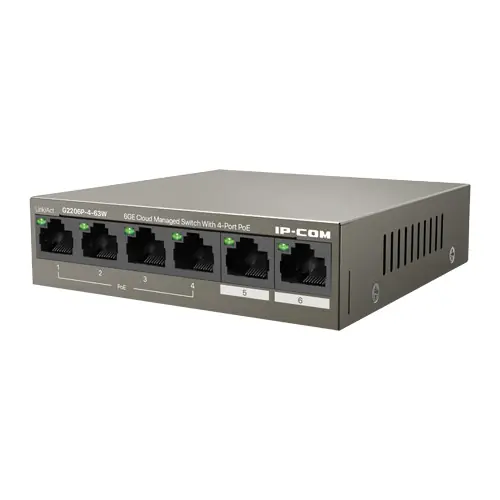 Reducere extra Switch 4 porturi Gigabit PoE+, 2 porturi RJ45 Gigabit, 58W, Management - IP-COM G2206P-4-63W