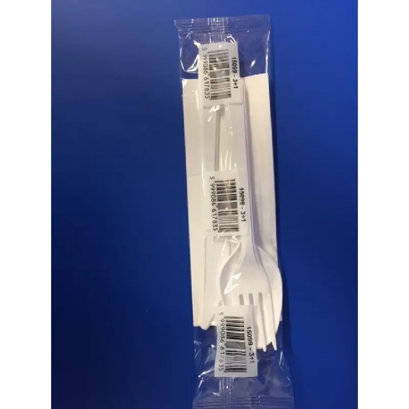15099 Plastic lingură cuţit villa şerveţel 3+1 set reutilizabil alb Ofertă