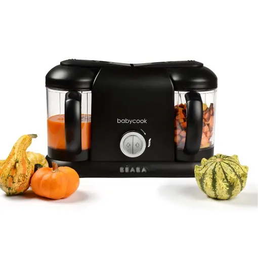 BEABA - Babycook Duo - Aparat de mancare pentru bebelusi 4 in 1 - Abur delicat - Gatit rapid cu abur in 15 minute - XXL Capacitate: 2x200 ml - Negru, 1 bucata (1 pachet) Preț redus
