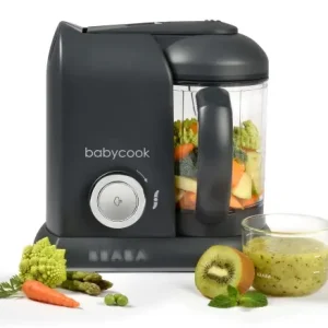 BEABA - Babycook Solo - Aparat de mancare pentru bebelusi 4 in 1 - Abur delicat - Gatit rapid cu abur in 15 minute - Cos de gatit din otel inoxidabil - Gri inchis Promoție