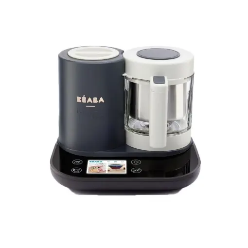 BEABA - Babycook Smart - Conectat - Aparat de mancare pentru bebelusi - Cantar integrat - Bol de sticla - Cos din otel inoxidabil - Capacitate mare 2.25L - Aburi delicat - Ecran tactil/aplicatie - Antracit Preferatul clienților