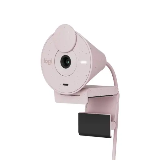 Camera web Logitech Brio 300 Full HD cu ecran de confidentialitate, microfon cu anulare a zgomotului, USB-C, certificata pentru Zoom, Microsoft Teams, Google Meet, Streaming, Corectie automata a luminii - Roz Preț promoțional
