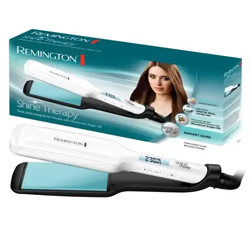 Remington Straightener Wide Shine Therapy (invelis ceramic de inalta calitate imbogatit cu ingrediente micro-active pentru mai multa stralucire - Ulei de argan marocan si vitamina E) Afisaj LCD, 150-230degC, plac de indreptat parul S8550 Reducere de preț