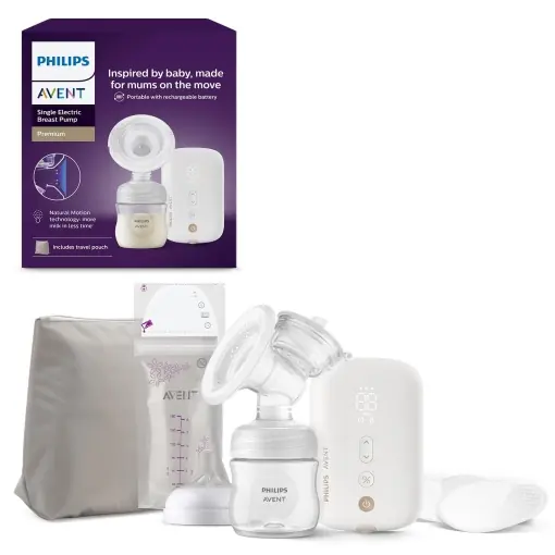 Pompa de san Philips Avent Premium Electronic - cu tehnologie Natural Motion, baterie reincarcabila, afisaj temporizator (model SCF396/31) Preț redus