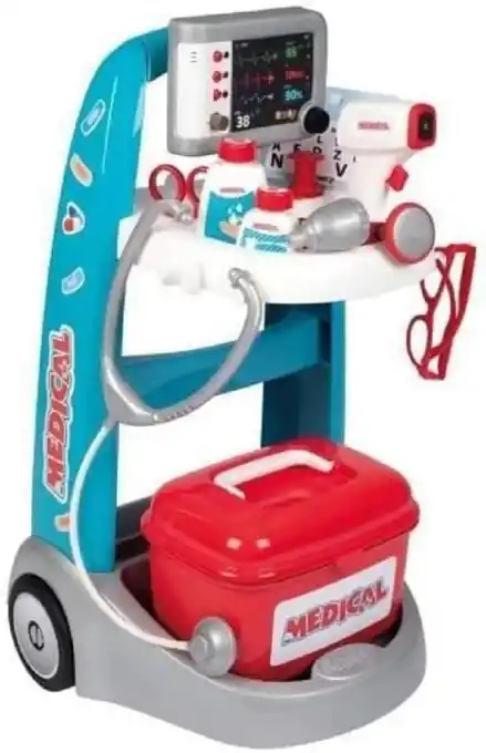 Mai ieftin Smoby - carucior medical electronic - carucior doctor cu 2 roti, functii electronice si sunet, multe accesorii, pentru copii de la 3 ani