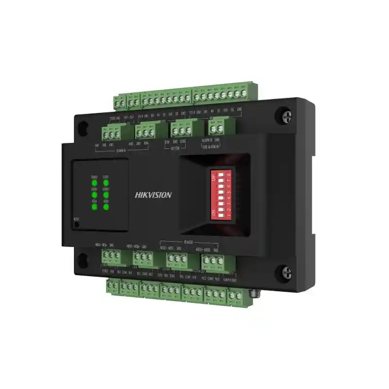 Chassis door control modul Hikvision DS-K2M002X-E:The chassis contains din rails, which helps installing the DS-K2M002X access module. The chassis can be equipped with up to 2 access modules. The chassis contains a 100 W switching power supply, which powering for 2 access modules, and can meet Ofertă de sezon