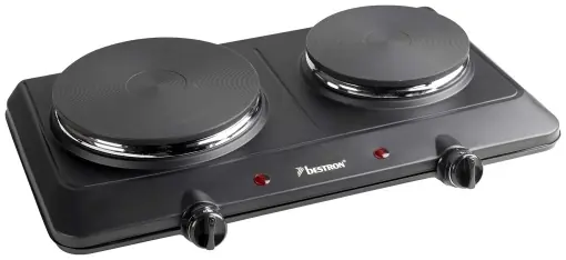 Cel mai bun preț Plita electrica Bestron, plita dubla cu suprafete de gatit O18cm si 15cm, ideala pentru camping, birou sau bucatarie, incl. doua termostate infinit variabile, pana la 2250 wati, culoare: negru