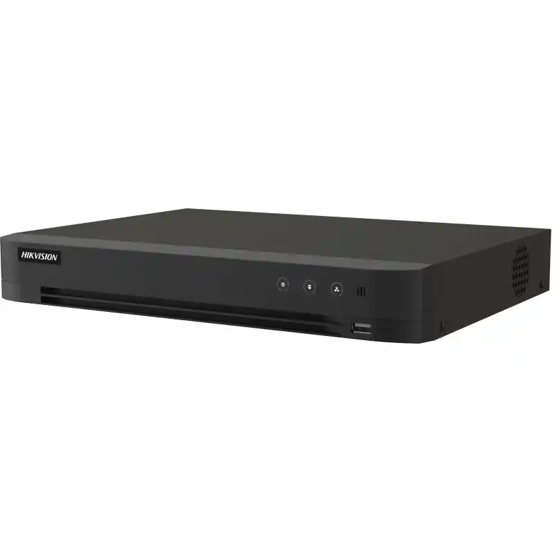 Bestseller DVR AcuSense Hikvision 16 canale 1080p IDS-7216HQHI-M1/XT, H.265 Pro+/H.265 Pro/H.265/H.264+/H.264, video inputs: HDTVI/AHD/CVI/CVBS/IP, pana la 24-ch IP camera inputs (up to 6 MP), 1SATA, dimensiuni: 320 × 240 × 48 mm, greutate: 2kg.