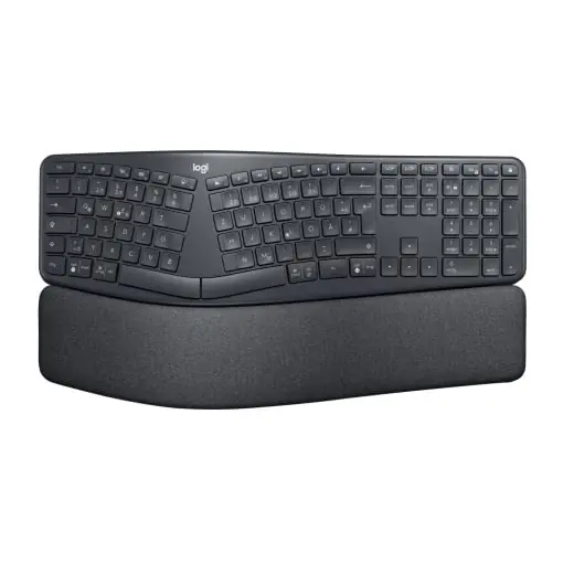Tastatura ergonomica fara fir Logitech ERGO K860 - Tastatura divizata, suport pentru incheietura mainii, tastare naturala, rezistent la pete, conectivitate Bluetooth si USB, pentru Windows/Mac - Grafit Noutate