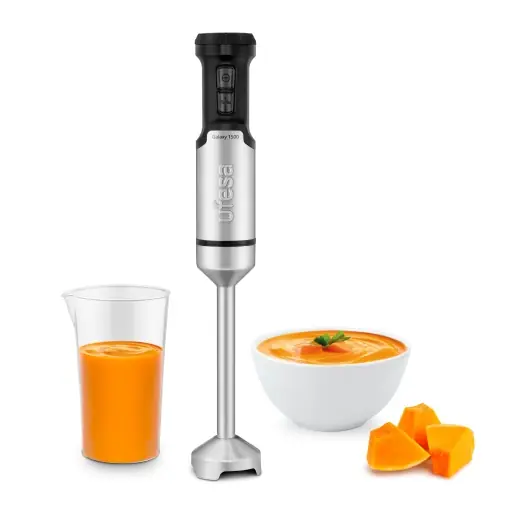 Cel mai vândut Blender de mana Ufesa Galaxy, putere 1500 W, regulator de viteza variabila + TURBO, 4 lame din otel inoxidabil, design ergonomic si fara stropire, cana de masurare, fara BPA