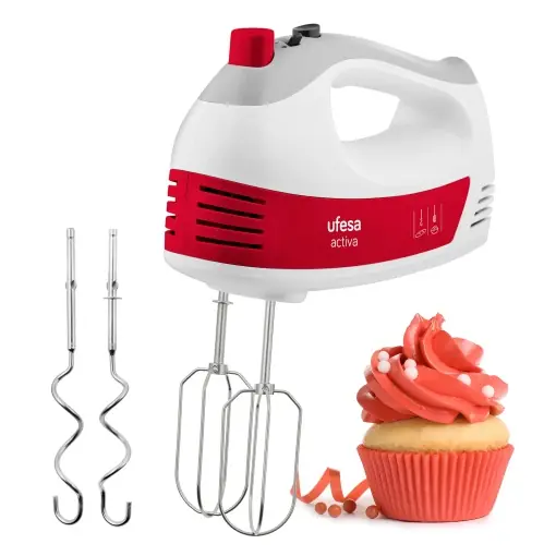 Mixer de mana Ufesa BV4650, mixer de mana cu putere de 400W, 5 niveluri de viteza + Turbo, 2 carlige de aluat, 2 teluri, design ergonomic cu maner moale la atingere Plată securizată