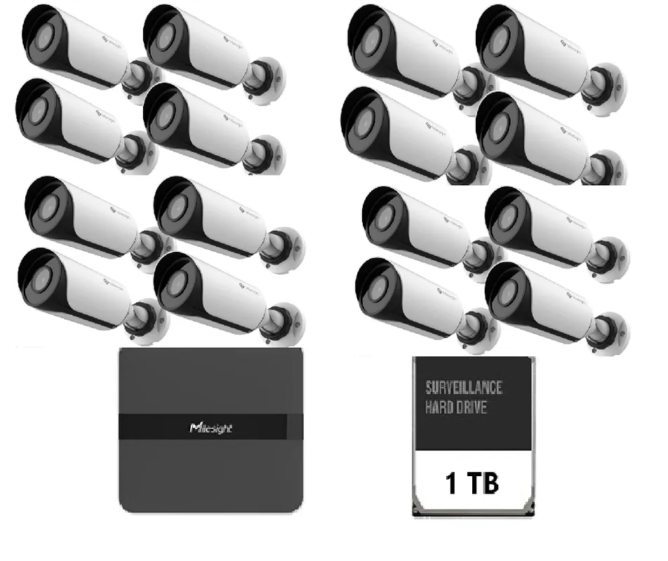 Comandă acum Kit supraveghere video Milesight 16 buc camera Bullet MS-C2964-UPD + 1buc NVR MS-N5016-PE