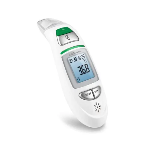medisana TM 750 digital 6in1 termometru clinic Termometru pentru urechi pentru bebelusi, copii si adulti, termometru pentru frunte cu alarma vizuala de febra, functie de memorie si masurare a lichidelor, alb Reducere de preț
