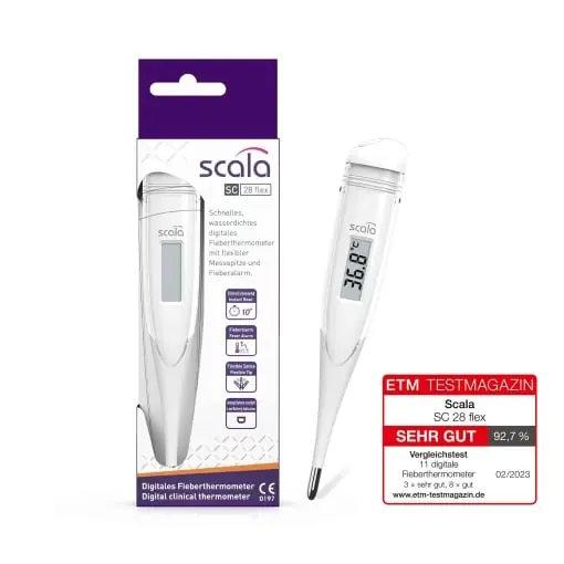 scala SC 28 flex alb 10 secunde timp de masurare, termometru digital cu fibra cu varf de masurare flexibil, rezistent la apa cu alarma de febra Reducere specială