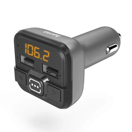Transmitator FM Bluetooth Hama pentru radio auto cu incarcator auto (adaptor auto pentru priza bricheta cu conexiuni pentru microSD, stick USB si pentru incarcare, transmitator Bluetooth wireless) gri Livrare rapidă