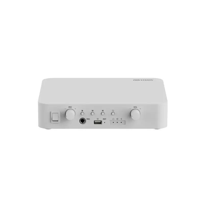 Reducere Network Amplifier Hikvision DS-QAE1A40G1-VB, intrari audio: USB/Bluetooth/MIC/RCA, suporta: schedule/live/emergency broadcast, alarm linkage, TTS, protocol: IPv4, HTTP, HTTPS , SSL/TLS , DNS, NTP, TCP, UDP, IGMP, ICMP, DHCP, ARP, SSH, putere: 40 W / 24 VDC, alarma: 1/1, material: plastic
