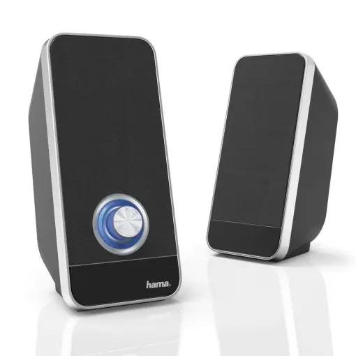 Livrare rapidă Hama PC Speaker Sonic (USB 3.0, jack 3,5 mm, 3 W, control volum, difuzoare active pentru computere, PC-uri, laptopuri, notebook-uri, smartphone-uri si tablete) negru, 00173133, negru/argintiu