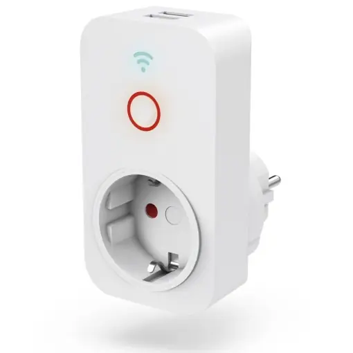 Priza WiFi Hama cu 2x USB A (priza Smart Home pentru dispozitive de pana la 2300 W si USB 2.1 A pentru smartphone, tableta, priza Wi-Fi pentru control vocal cu Alexa, Google, Siri, control aplicatie, 10 A) alb Lichidare de stoc