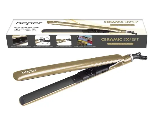 Promoție BEPER 40.450 Go - Placa de indreptat parul, temperatura Maxima 230 C, 45 W, Auriu