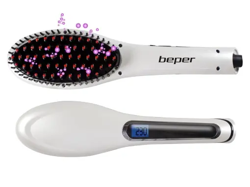 BEPER 40.926 Perie de indreptat parul 2 in 1 ceramica, tehnologie ionica, afisaj LCD, temperatura reglabila, cablu rotativ la 360deg, fara incretire, par matasos, alb-negru Ieftin