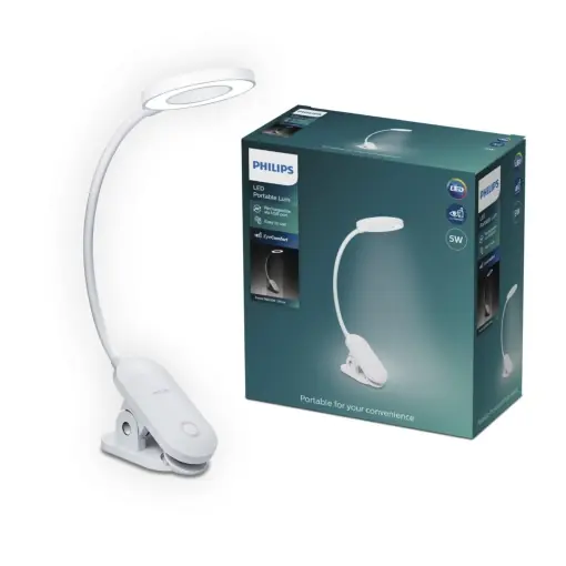 Reduceri Lampa de masa portabila Philips Forys Clip, 5W, alb rece, alb, incl. baterie