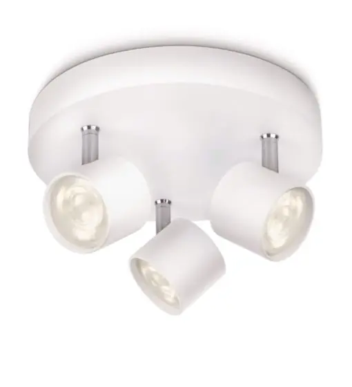 Popular Spoturi Philips myLiving Star cu 3 LED-uri (16,5 W), spoturi de tavan reglabile cu lumina alba calda si doua capete de spot pivotante, iluminare de camera cu economie de energie, alb