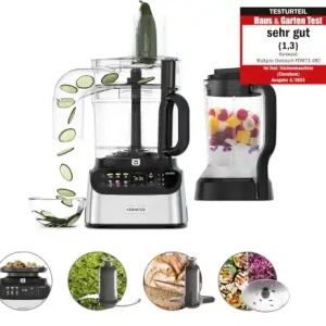 Kenwood MultiPro OneTouch FDM73.480SS - Robot de bucatarie si blender compact 2 in 1, 6 accesorii, 6 programe automate, functie de viteza variabila si puls, cantar integrat, 1000 W, argintiu Retur gratuit