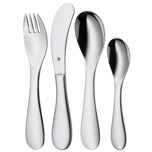 Reduceri Set tacamuri pentru copii WMF Cuddle 4 piese, tacamuri pentru copii din otel inoxidabil, tacamuri pentru copii de la 3 ani, Cromargan lustruit, tacamuri de gravat, se poate folosi de masina de spalat vase