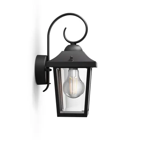 Corpuri de perete de exterior Philips Buzzard, priza E27, rezistente la apa, negru, IP44 rezistente la intemperii Livrare expres