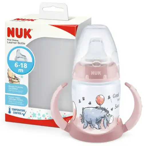 Expediere rapidă Sticla NUK First Choice+ pentru cursanti | 6-18 luni | 150 ml | Afisaj de control al temperaturii | Supapa anti-colici | gura de scurgere etansa | Manere ergonomice | Fara BPA | Disney Winnie the Pooh Roz