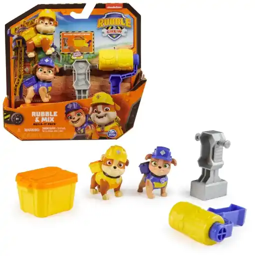 Rubble & Crew - Set de figurine de actiune cu figurina Rubble & Mix, 2 jucarii de constructie si 85g Kinetic Sand Build-it-Sand, jucarie potrivita pentru copiii de la 3 ani si mai mari Preț promoțional