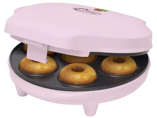 Nu rata Bestron Creator de gogosi in design retro, Mini aparat de gogosi pentru 7 gogosi mici, incl. lampa de copt si acoperire antiaderenta, 700 wati, culoare: roz