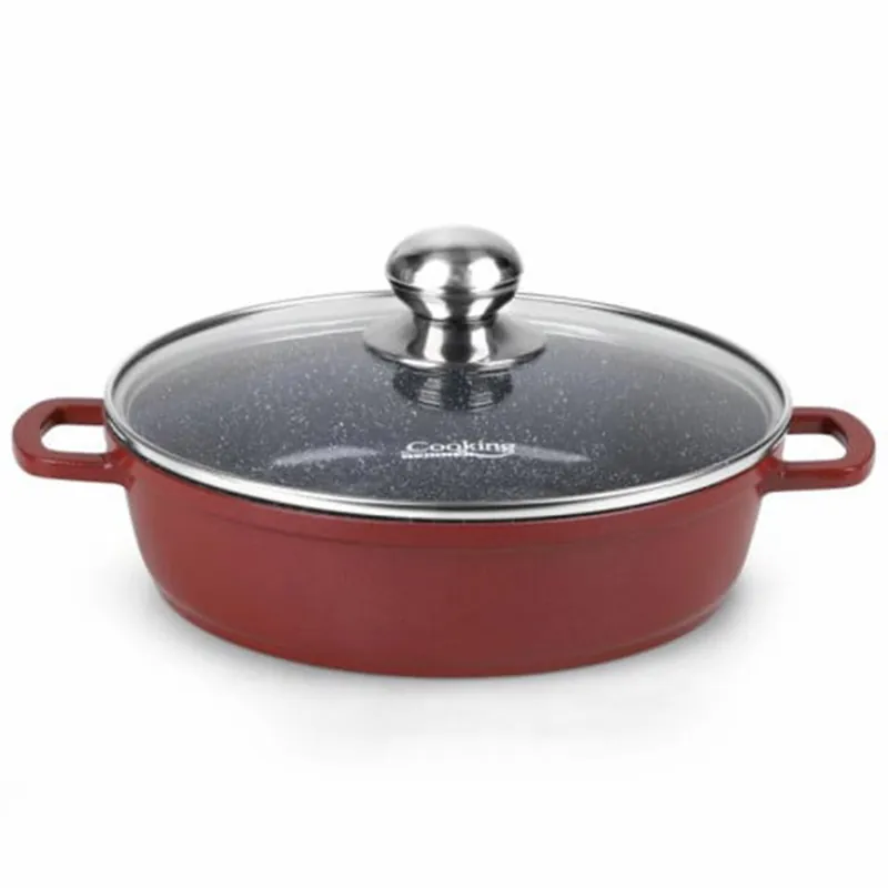 Chilipir Cratita aluminiu turnat cu capac din sticla Heinner, 2.6 l, 24×6.5 cm, Interior ceramic, HR-JLG-J24JCR
