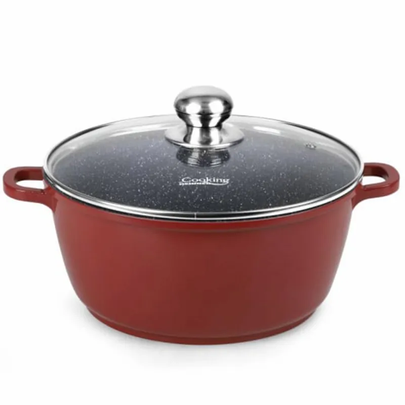 Reducere Cratita aluminiu turnat cu capac din sticla Heinner, 3 l, 22×9.5 cm, Interior ceramic, HR-JLG-C22CR