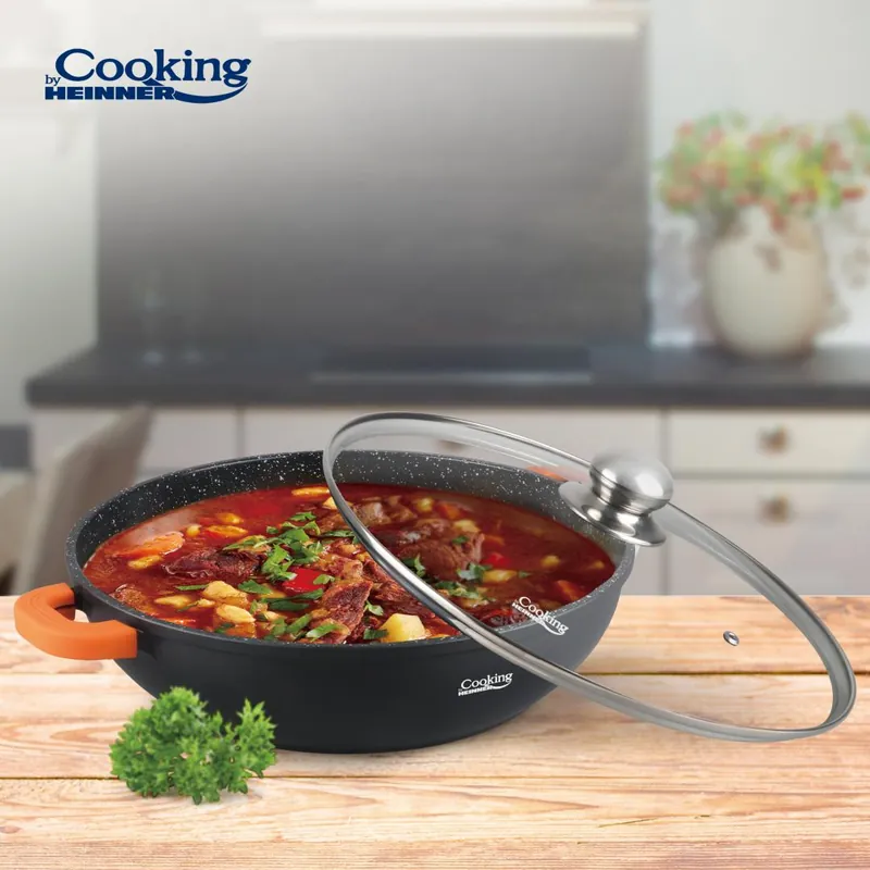 Livrare rapidă Cratita Cooking by Heinner, cu capac, 32×8.5cm, 5.5L, Dark Line, Aluminiu, Negru