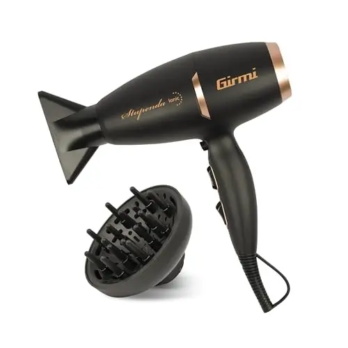 Girmi PH91 Uscator de par profesional fara perii, 2200 W, 2 viteze, 3 temperaturi, functie ionica, difuzor si concentratoare incluse, la indemana Ieftin