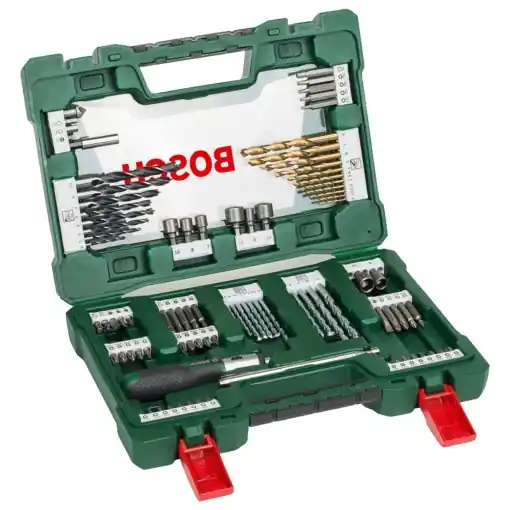 Cumpără online Bosch 91 buc. Set de burghie si burghie din titan V-Line (pentru lemn, piatra si metal, inclusiv surubelnita cu clichet si tija magnetica, accesorii unelte de gaurit si insurubat)