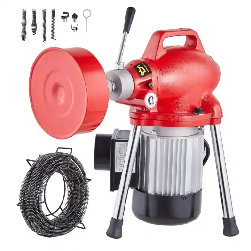 Cel mai bun preț Masina electrica de curatare a tevilor cu alimentare manuala VEVOR 66ft x 5/8 in, 250W Masina electrica de curatare a tevilor - cu 2 cabluri de otel, 7 taietoare si control CW / CCW pentru teava de 1,6 "pana la 4"