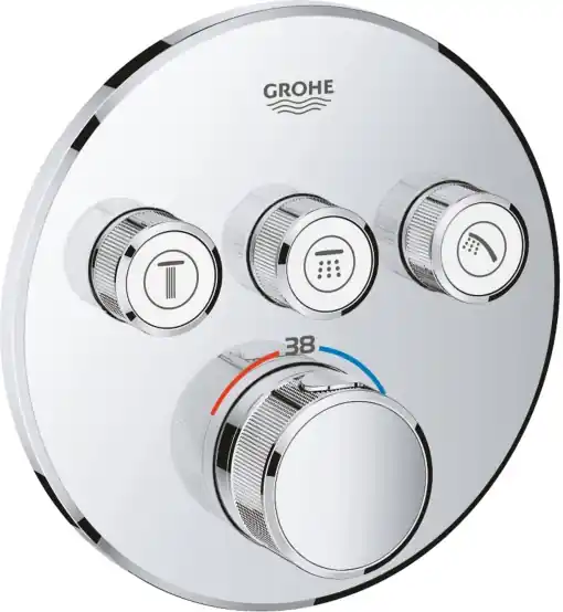 Discount GROHE Grohtherm SmartControl - Termostat cu 3 supape de inchidere (set gata de asamblare, suprafata durabila, blocare de siguranta la 38degC), crom, 29121000