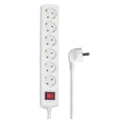 Priza Hama cu 6 cai (priza multipla cu comutator Save Energy pentru economisirea energiei, prize rotite la 45 de grade, cablu 1,4 m, testat GS, priza multipla pentru biroul de acasa) alb Retur ușor