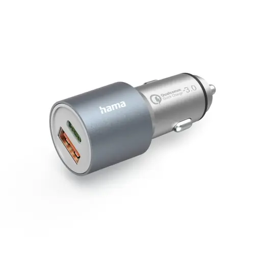 Transport gratuit Incarcator rapid pentru masina Hama, 1x USB-C PD, 1x USB-A QC, 38 W, Metal