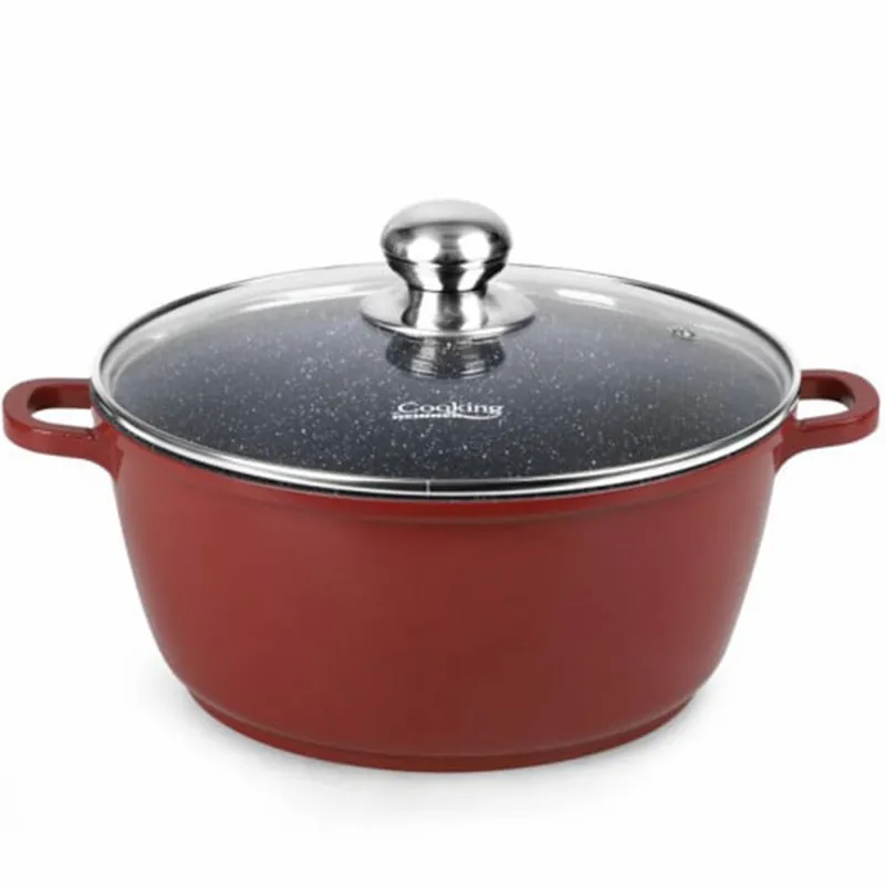 Retur gratuit Semioala aluminiu turnat cu capac sticla Heinner, 26X12 cm, 5.3 l, Interior ceramic, HR-JLG-C26SO