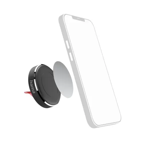 Suport auto Hama cu magnet (suport pentru telefon pentru masina, rotativ la 360deg, fixare cu banda adeziva 3M, inclusiv 2 placi metalice) Negru Preț redus