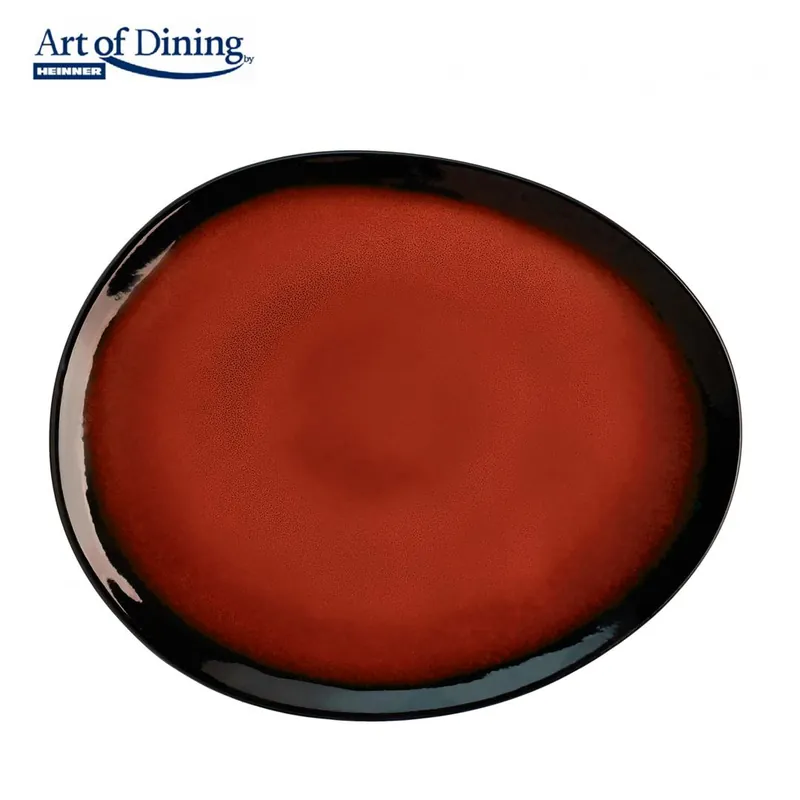 Plată securizată Set 4 Farfurii intinse ovale Art of Dining by Heinner Vulcano, 28 cm, Ceramica, rosu / negru