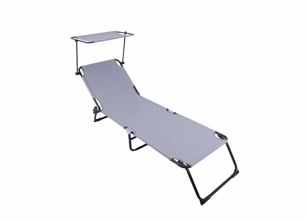 Sezlong Pliabil Heinner cu Parasolar Reglabil, 186 x 55 x 24 cm, Cadru Metalic, Material Textil Rezistent, Gri – DSZP012 Reducere