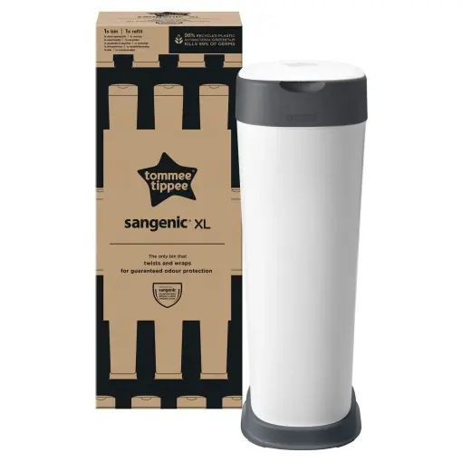 Nu rata Tommee Tippee Twist & Click Nappy Bucket XL, Poate gazdui pana la 60 de scutece, Sistem mai ecologic cu 1 caseta de reumplere cu folie de film verde antibacterian din surse durabile