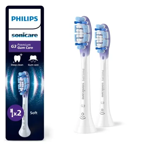 Nu rata Capete de perie originale Philips Sonicare G3 Premium Gum Care, alb, pachet de 2, HX9052/87